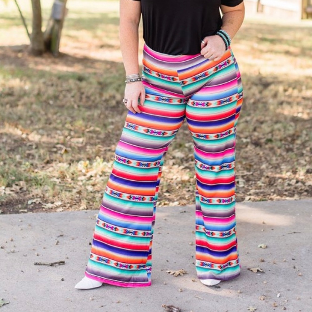 Multi-Color Stripe Wide-Leg Women's Pants